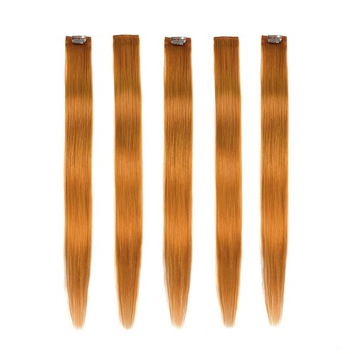Winsky Yellow Hair Extensions Clip in Human Hair - Clip on Halloween Colored Girls Hair Extensions 5 Pieces/Set (18inch,Sunset Yellow)