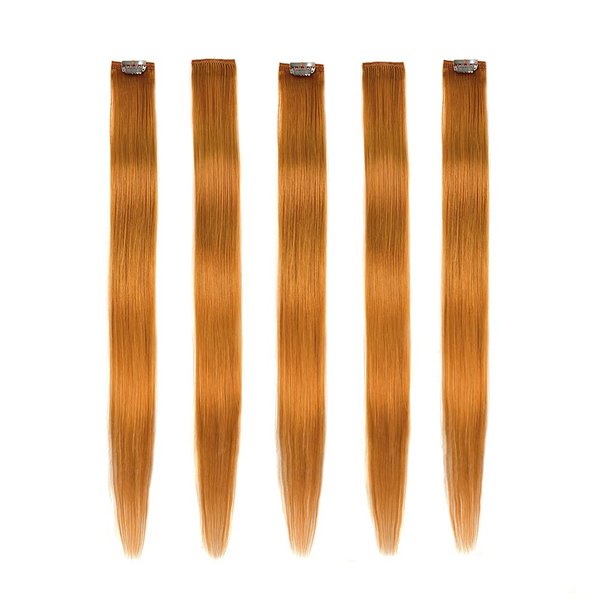 Winsky Yellow Hair Extensions Clip in Human Hair - Clip on Halloween Colored Girls Hair Extensions 5 Pieces/Set (18inch,Sunset Yellow)