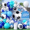 Soccer Balloon Arch Kit, Football Balloon Arch Kit with 4D Football Foil Balloons Royal Blue White Metallic Silver Latex Balloons for Baby Shower Birthday Soccer Football Party Decorations