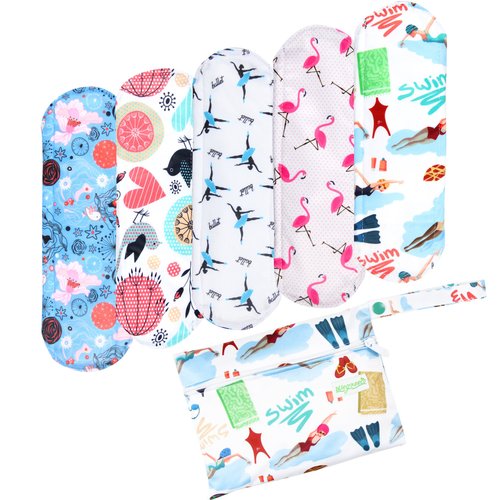 wegreeco Charcoal Reusable Menstrual Pads for Women - Reusable Sanitary Pads | Reusable Panty Liners | Soft Cloth Menstrual Pads - 5 Pack, 1 Cloth Wet Bag(Small, Dynamic)