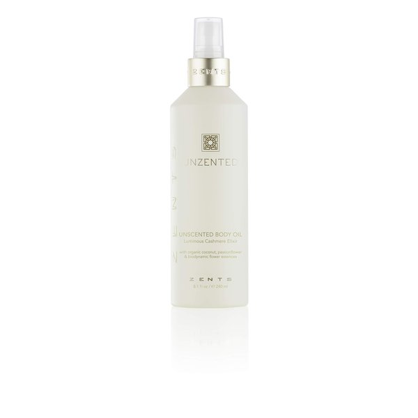 Zents Luminous Cashmere Body Oil (Unzented, Fragrance-Free), Soften and Moisturize Skin with Vitamin E and Organic Coconut Oil, 8 fl oz