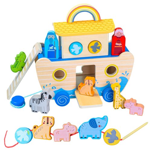 Noahs Ark Toy, Baptism Gifts for Boys with Animal Shape Sorter, Wooden Montessori Toys for Toddlers, Bible Toys for 1 2 3 4 Years Old Baby Girl and Boy