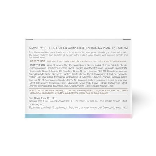 KLAVUU PEARLSATION Enriched Pearl Eye Cream – Face Moisturizer, Niacinamide, Enhances Skin Elasticity, Dark Circles Under Eye Treatment with Anti-Aging Hydration, Korean Skin Care (0.68oz/20ml)