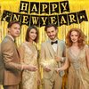 Zhehao Happy New Year Banner and 3.3 x 6.6 ft Gold Foil Fringe Curtains 2025 New Years Party Supplies Tinsel Streamer Backdrop New Year Bunting Banner for New Year Eve Party Decorations Celebration