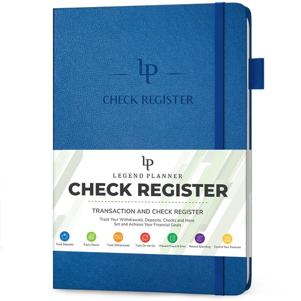 Legend Planner Check Register Book – Accounting Ledger Book for Small Business & Personal Use – Checkbook Register to Track Financial Transactions – Hardcover, 7x10″, 6300 Entries (Mystic Blue)