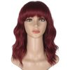 morvally Short Wine Red Wavy Bob Wig with Bangs for Women 16 Inches Natural Synthetic Burgundy Hair Wavy Wigs