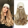 Yunkang Hat Wig Baseball Cap With Long Wavy Ends Straight Hair Extensions Attached Heat Resistant Synthetic Fiber Hair Replacement Wigs in Hat for Woman Girls (MHoney blonde, 18inch)