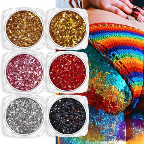 Melemando 6 Color Body Glitter Kit Holographic Mermaid Sequins Chunky Face Glitter Makeup for Party Singer Concerts Music Festival Rave Accessories (6 Colors Set 14)