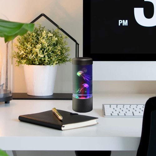 Playlearn Mini Jellyfish Lamp with 5 Color Settings – Round Desktop Aquarium Mood Lamp - Battery Powered