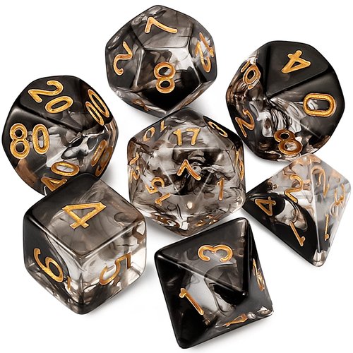 CiaraQ DND Polyhedral Dice Set for Dungeons and Dragons RPG MTG Role Playing Table Games-with 1 Dice Pouch (Transparent + Black Cloud)