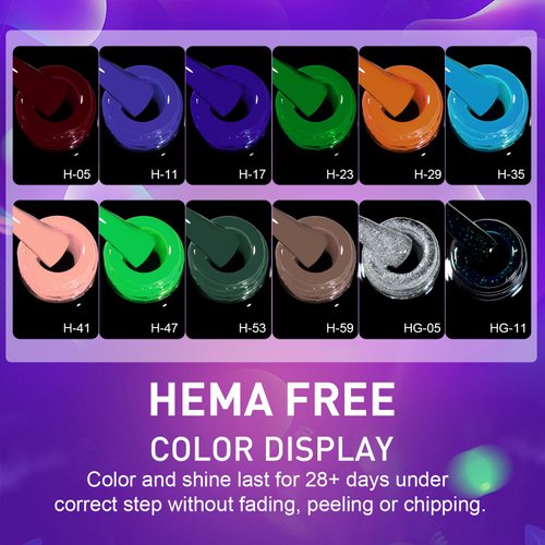 beautilux Gel Nail Polish Set, 12 Pcs Dark Red Green Blue Pink White Glitter Hema-Free Gel Polish Kit, Soak Off UV Christmas Day Nail Gel Polish Manicure for Nail Art DIY Salon at Home and Gift