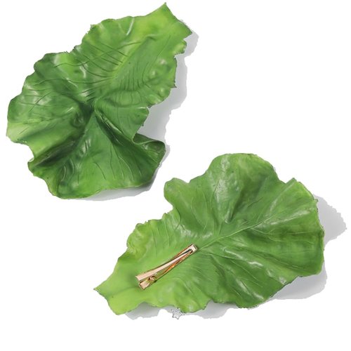 2Pcs Artificial Lettuce Leaves Hair Clips Funny Leaves Design Metal Alligator Hair Clip Decorative Side Clips Hair Pins Hair Barrettes Hair Accessories for Women and Girls, Green