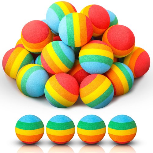 Sumind 48 Pieces Power Small Foam Refill Balls Bulk for Gun 1.2 Inch Refill Balls Mini Soft Foam Sponge Balls for Kids Christmas Birthday Party Favors Gifts(Rainbow Color)