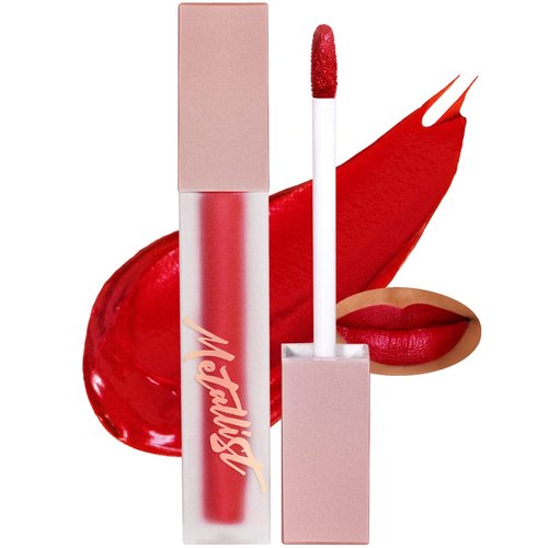 Touch in Sol Metallist Matte Liquid Lipstick - Velvety Vibrant Ultra Matte Lip Lacquer with Luster Pearls - Waterproof Formula Fixing Lip Makeup - Long Lasting Matte Lips, 0.14 fl.oz. (Spicy Red)