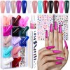 FANDAMEI Press on Nails Long, 13 Packs 312 PCS Glossy Press on Nails Long Coffin, Full Cover Long Ballerina Fake Nails, Acrylic False Nail Tips with Nail Glue, Nail Rhinestones, Nail Art Stickers