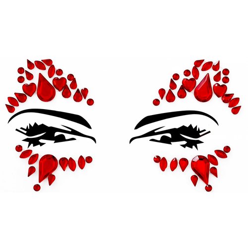 Face Gems, Face Jewels - Self Adhesive- Face Glitter Jewel Tattoo Sticker Festival Gems Rave Party Body MakeUp Rhinestone Gems for Eyes Face Body, face gems for festivals, Halloween (RED 71)