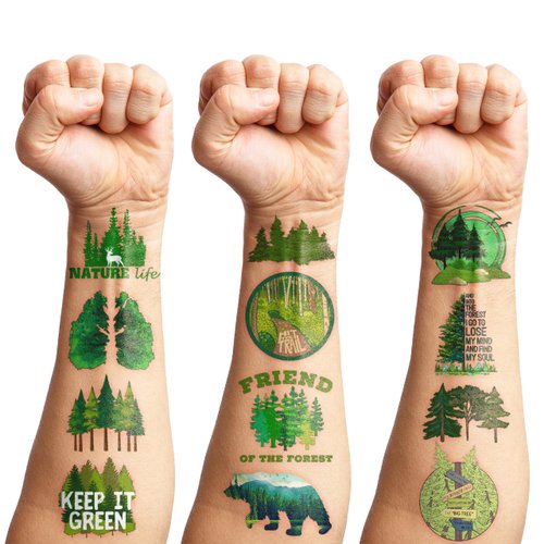 100 PCS Forest Temporary Tattoos Birthday Party Decorations Favors Supplies Decor Forest Tree Animal Adventure Nature Themed Stickers Gifts For Girls Boys Classroom School Prizes Reward