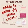 Artquee Red Almond Press on Nails Short Fake Nails Art Solid Color False Nails Glossy Reusable Stick on Nails in 15 Sizes - 30 Nail Kit