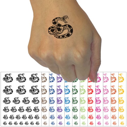 Vicious Eastern Diamondback Rattlesnake Temporary Tattoo Water Resistant Fake Body Art Set Collection - Light Green (One Sheet)