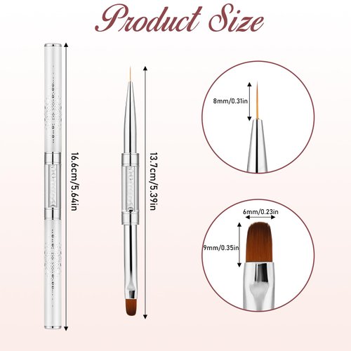 Dual-Ended Nail Design Brush Hard Gel Nail Brush Oval Gel Nail Brushes Rhinestone Handle French Tip Nail Gel Liner Brush, French Manicure Brush Builder Gel Brushes for Design Nails Art Professional