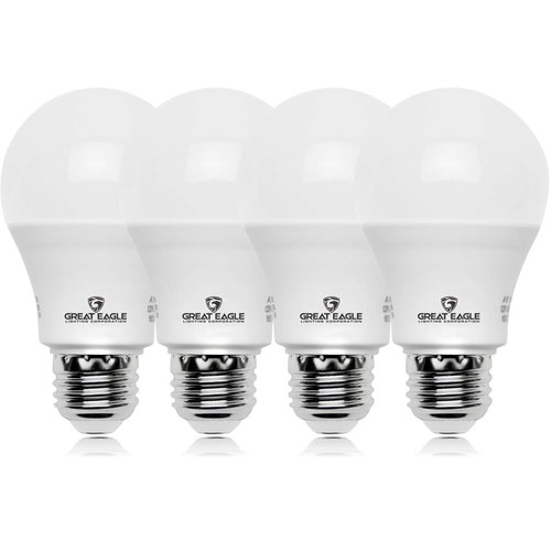 Great Eagle A19 LED Light Bulb, 9W (60W Equivalent), UL Listed, 3000K Soft White, 800 Lumens, Dimmable, Standard Replacement (4 Pack)