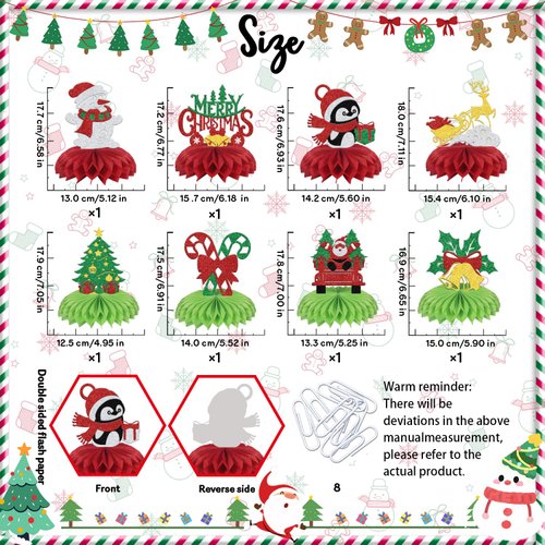 8 Pcs Christmas Table Decorations Christmas Table Centerpieces Christmas Party Decorations Centerpieces Christmas Party Decor Supplies