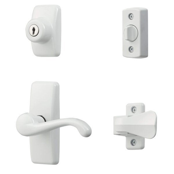 Ideal Security Door Lever with Keyed Deadbolt Lock for Storm and Screen Doors, White (4-Piece Set)