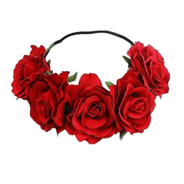 DNHCLL Rose Flower Crown, Floral Headpiece for Women and Girls - Red Artificial Rose Hair Wreath with Headband