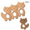 Arakierst 10pcs Organic Wood Fox Teether Pure Natural Animal Shape Beech Wooden Handmade Grasping Pattern DIY Pacifier Chain Pendant