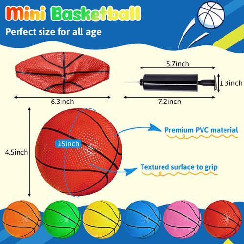 Shindel 6.3 inches Mini Toy Basketball, 6PCS Basketball with Pump for Toddlers, Colorful Kids Mini Toy Basketball Rubber Basketball for Kids Teenagers for Pool, Indoors, Outdoors