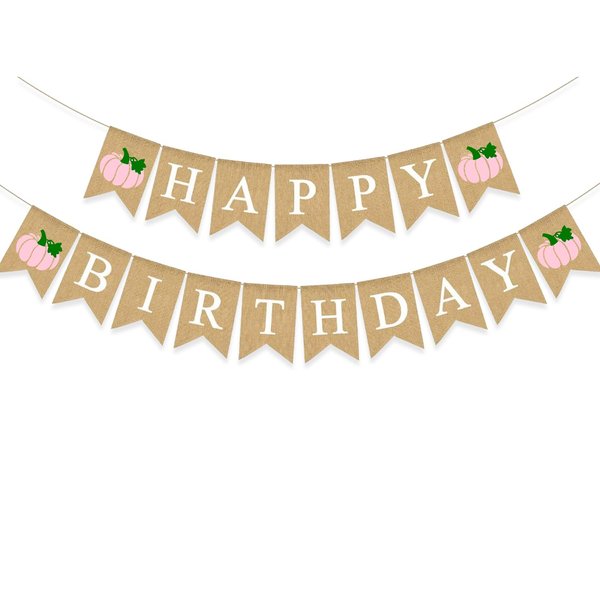 Pumpkin Birthday Burlap Banner Our Little Pumpkin Party Decoration Thanksgiving Fall Theme Birthday Supplies Pink
