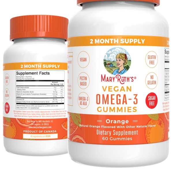 Vegan Omega 3 6 7 9 Gummies by MaryRuth's | Up to 4 Month Supply | Omega 3 Supplement with Flaxseed Oil | Omega 3 Gummies | No Fish Taste | Non-GMO | 120 Count