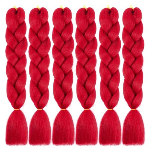 SHUOHAN 6 Packs Ombre Jumbo Braiding Hair Extensions 24 Inch High Temperature Synthetic Fiber Hair Extensions for Box Braids Braiding Hair (Red)