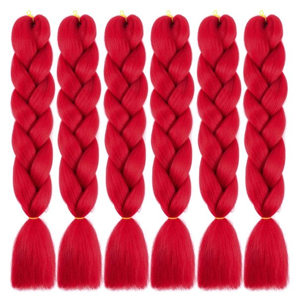 SHUOHAN 6 Packs Ombre Jumbo Braiding Hair Extensions 24 Inch High Temperature Synthetic Fiber Hair Extensions for Box Braids Braiding Hair (Red)