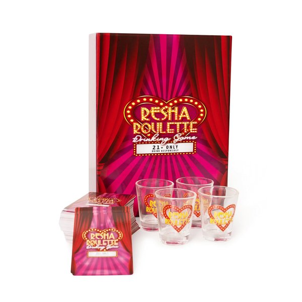 Caresha Please Resha Roulette Card, A Drinking Card Game for Parties and More, Includes 120 Cards and 4 Shot Glasses, Adult Drinking Game, Roulette Shot Drunk Lovers Card Game