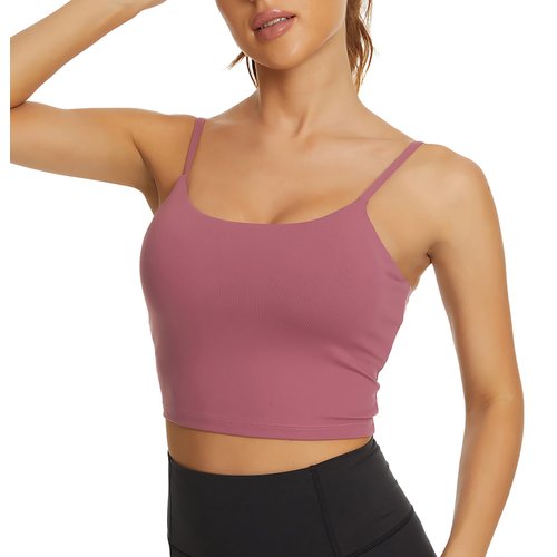 Tandisk Women Sports Bra Longline Crop Tank Top Padded Workout Running Yoga Pink XS