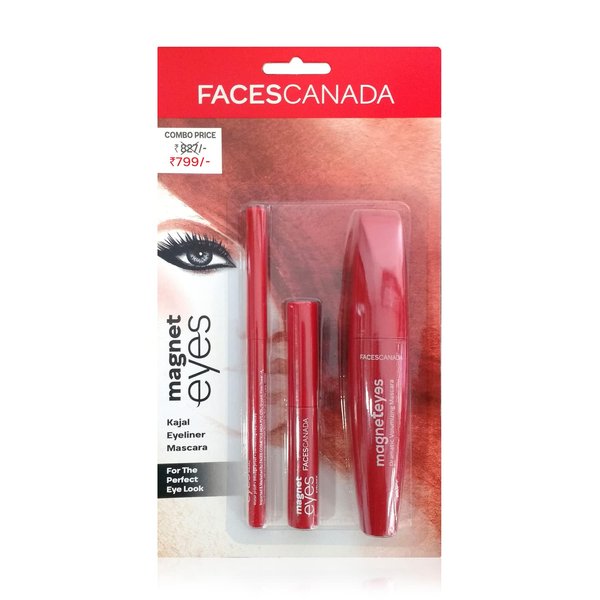 FACESCANADA Magneteyes Range Trio Pack - Black | Eye Pencil + Eyeliner + Mascara | Lightweight & Long Lasting | Smudge Proof Eye Makeup | Smooth Texture | 3 Piece Set (0.47 Oz/13.35g)