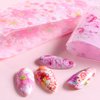 Holographic Nail Foil Transfer Stickers Decals, Pink Floral Nail Polish Sheets Sky Starry Paper Transfer Foils Flower Nails Supplies for Nail Transfer Glue Polish, Women Manicure Nail Film Decorations
