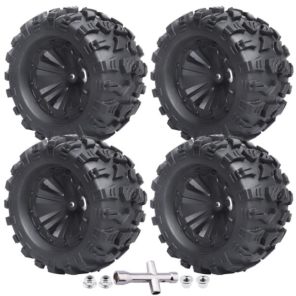 4Pcs 2.8 Preglued Mounted OD 125mm 1/10 RC Truck Tires and Wheels 12mm Hex Hubs for Traxxas Stampede Rustler VXL 4x4 2WD Redcat Volcano EPX Pro Exceed Infinitive