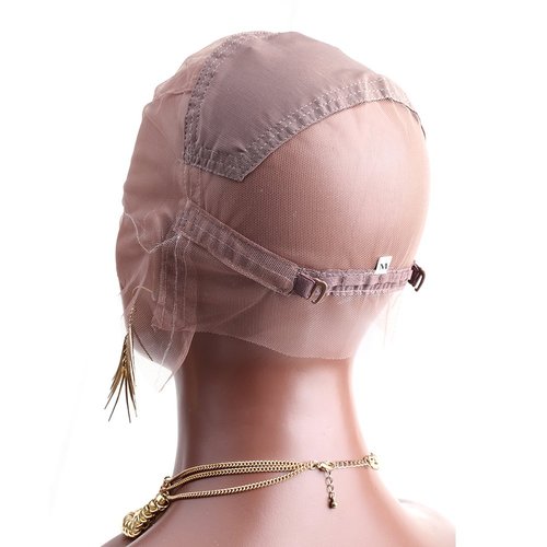 Bella Hair Full Lace Wig Cap with Adjustable Straps for Making Wigs, Medium Brown Swiss Lace with Stretch Panel at Crown (Medium Size Cap)