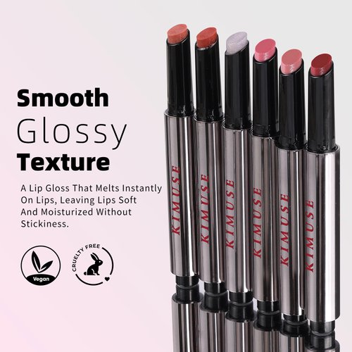 KIMUSE Lip Gloss Stick, 2PCS Moisturizing Lip Gloss & Balm, Non Sticky Lip Plumper Solid Lipstick Click Lip Balm, Buildable, Vegan & Cruelty-Free