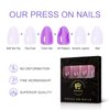 iBeautying Press on Nails - Taro Red Pure Color Semi-Transparent False Nails | UV Gel Finish Medium Short Small Round Shape Reusable Fake Nails - 24 Nail Kit with Jelly Glue Pad
