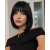 YYHR Short Bob Wig With Bangs 10" Light Yaki Straight Synthetic Hair Wigs Cut Short Black Bob Wigs With Bangs Daily Costume Wig Hair Replacement Wigs Heat Resistant (10 Inch,1B)