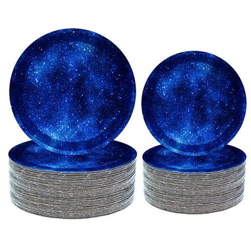 HSPAIDYP 50Pcs Starry Galaxy Party Supplies Galaxy Paper Plates Set 9" Space Plates 7" Star Dessert Plates for Outer Space Theme Baby Shower Boys Girls Starry Night Theme Birthday Party Decor (Star)