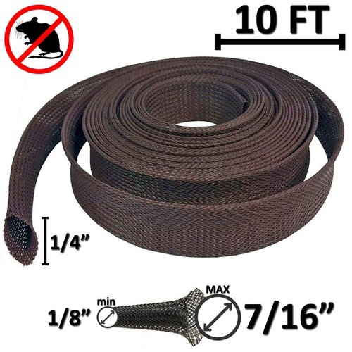 Electriduct 1/4" Chewing Resistant Braided Sleeving Repulsive Hose Wire Mesh Cable Protection Flexible Expandable Wrap - 10 Feet