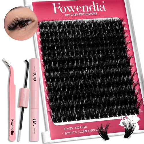 Fowendia Lash Extension Kit DIY Individual Lashes Cluster Extensions with Lash Bond and Seal, 80D Lash Clusters Kit