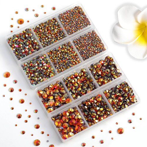 6736pcs Hotfix Rhinestones Flatback, Orange AB Rhinestones for Crafts Clothes Mixed 5 Sizes, Hotfix Crystals with Tweezers and Wax Pencil Kit, SS6-SS30, Hyacinth AB