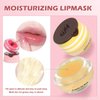 4Pcs Bee Lip Balm Honey Pot, Honey & Strawberry & Watermelon&Lime Lip Mask Overnight Moisturizing Lip Sleep Mask with Stick Hydrating & Prevention Dry and Cracked Lip Scrubs Exfoliator