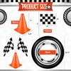 Remagr 24 Pcs Race Car Theme Birthday Party Supplies, 8 Pcs Traffic Cones, 12 Pcs Black and White Checkered Flags, 2 Pcs Inflatable Tire Tubes, Black Floor Runner, Checkered Tablecloth(Classic Style)