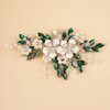 Teyglen Crystal Bride Wedding Hair Comb Vintage Green Flower Rhinestones Side Comb Shiny Hair Pieces Headpieces with Pearl Bridal Hair Accessories for Women Bride Girl(Green)